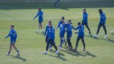 Los jugadores del Real Zaragoza, en uno de los últimos entrenamientos de esta semana antes de jugar en Lugo.