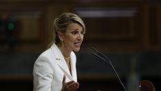 Yolanda Díaz durante el debate de la moción de censura de Vox contra el presidente del Gobierno Pedro Sánchez