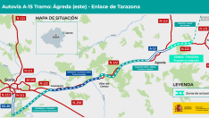 Mapa del tramo entre Ágreda (este) y el enlace de Tarazona de la Autovía de Navarra (A-15)