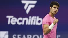 Carlos Alcaraz en el partido contra Taylor Fritz del Miami Open.