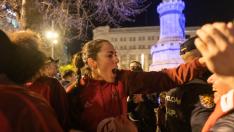 Celebración en el centro de Zaragoza de la victoria del Casademont Zaragoza en la Copa de la Reina 2023.