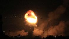 Smoke and flames rise during Israeli airstrikes in Gaza