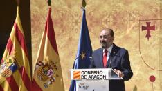 El presidente Lambán en su intervención en el Museo de Huesca.