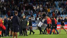 El final del Real Zaragoza-Las Palmas fue especialmente tenso.