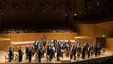 La Filarmónica de Berlín en la sala Mozart del Auditorio antes del inicio del concierto.