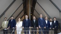 Foto de los candidatos al Gobierno de Aragón en las elecciones autonómicas del 28-M, en el pabellón Puente de la Expo de Zaragoza