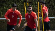 Salvador, Rubén Pulido y Florian, en el entrenamiento de este miércoles en la BAF.