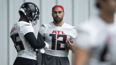 J.J. Arcega-Whiteside, en el campamento de entrenamiento de los Atlanta Falcons