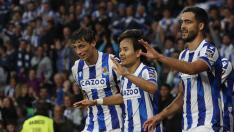 Real Sociedad - UD Almería: los jugadores celebran el gol de Kubo
