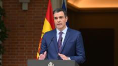 El presidente del Gobierno, Pedro Sánchez durante una rueda de prensa celebrada en la Moncloa.
