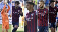 Andrés, Ratiu, Miguel, Jorge Pulido y Juan Carlos, el núcleo duro de la SD Huesca en la última temporada.