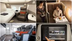 Fotos promocionales de Singapore Airlines, que ofrece suits o lujosos asientos de Primera Clase