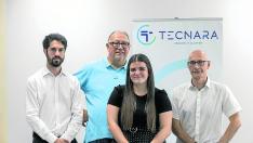 Diego Orta (ELT), Manuel Pérez Alconchel (Tecnara), Laura Márquez (Inycom) y Pedro Casero (Fundación para el desarrollo de tecnologías del hidrógeno en Aragón), del proyecto Aimonia 4.0.