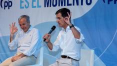 Mitin del PP en Calatayud con Jorge Azcón, Pedro Navarro y José Manuel Aranda, entre otros