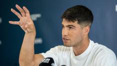 Carlos Alcaraz en la rueda de prensa previa al Abierto de Canadá en el que participará este miércoles.