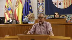Andoni Corrales (Podemos), durante su intervención en la segunda sesión de investidura de Jorge Azcón.