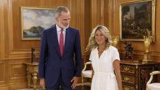 El rey Felipe VI recibe en el Palacio de la Zarzuela a la líder de Sumar, Yolanda Díaz, como parte de la ronda de consultas con los representantes políticos antes de proponer un candidato a la investidura