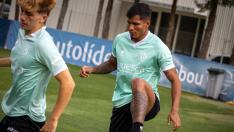 Jovanny Bolívar, en su primer entrenamiento con la SD Huesca.