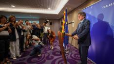 Catalan separatist leader Carles Puigdemont addresses a press conference in Brussels, Belgium September 5, 2023. REUTERS/Yves Herman SPAIN-POLITICS/PUIGDEMONT