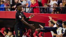 Vinicius Junior of Real Madrid go out of the game during the Spanish league, LaLiga EA Sports, football match played between Sevilla FC and Real Madrid at Ramon Sanchez-Pizjuan stadium on October 21, 2023, in Sevilla, Sp