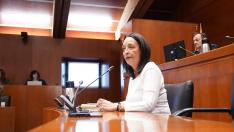 Carmen Susín durante su comparecencia este jueves en las Cortes de Aragón para explicar el presupuesto del departamento de Bienestar Social y Familia