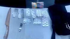 Blisters de medicamentos psicotrópicos (benzodiacepinas) incautados por la Policía Nacional a dos menores en Huesca.