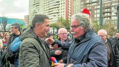 Otegi (Bildu) y Tardá (ERC), en la marcha de apoyo a presos de ETA este sábado en Bilbao
