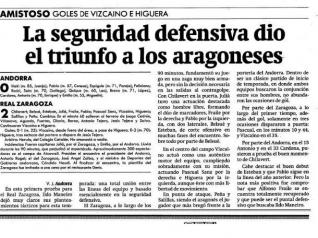 Crónica de Heraldo de Aragón del partido Andorra-Real Zaragoza de julio de 1990, el único precedente histórico hasta ahora.