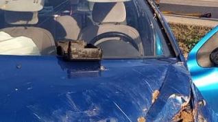Estado que presentaba el vehículo accidentado en la A-138, en Barbastro.