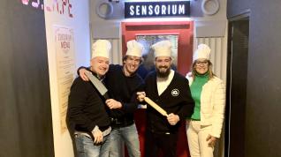 Ramón Aso, Valero Biarge, Raúl Bernal y Anabel Costas en la presentación del nuevo juego de escape.