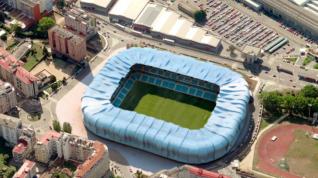 Recreación aérea del estadio de Balaídos a su conclusión