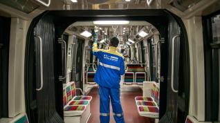 Cleaning of metro trains in Paris amid coronavirus pandemic