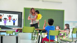 Alumnos de Infantil del colegio de Angüés, donde se ha abierto aula de 2 años.