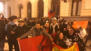 Celebración de la victoria de Marruecos en Zaragoza.