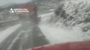 La nieve también llega a Talamantes, en Zaragoza