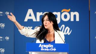 Lorena Orduna, candidata del PP al Ayuntamiento de Huesca, durante el mitin central de la campaña.