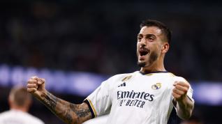 Joselu Mato of Real Madrid celebrates a goal during the spanish league, La Liga EA Sports, football match played between Real Madrid and Real Sociedad at Santiago Bernabeu stadium on September 17, 2023, in Madrid, Spain.