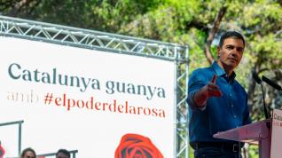 El presidente del Gobierno en funciones, Pedro Sánchez, interviene durante la Festa de la Rosa del PSC.