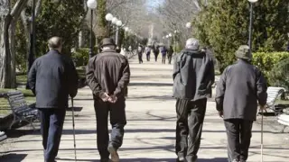 Un grupo de jubilados pasea por el parque de la Dehesa
