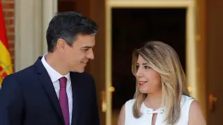 Pedro Sánchez y Susana Díaz, antes de la reunión que han mantenido este lunes.