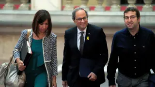El presidente de la Generalitat Quim Torra, a su llegada al pleno.
