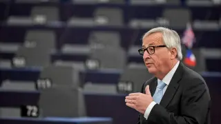 El presidente de la Comisión Europea, Jean-Claude Juncker, durante su discurso en el Parlamento Europeo.