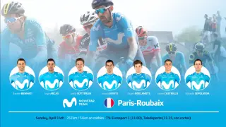 Cartel con el que Movistar Team ha anunciado su '7' para la Roubaix 2019.