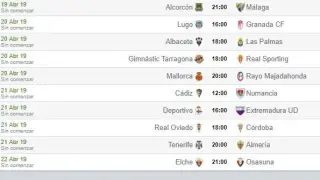 Partidos de la 35ª jornada de Segunda División, a disputar durante los próximos 4 días.