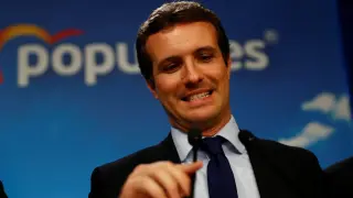People's Party (PP) candidate Pablo Casado speaks after the counting of the votes in Spain's general election in Madrid, Spain, April 28, 2019. REUTERS/Juan Medina [[[REUTERS VOCENTO]]] SPAIN-ELECTION/CASADO REAX