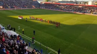 El estadio Francisco de la Hera de Almendralejo, al inicio el último partido, Extremadura-Tenerife, que ganaron los azulgranas por 1-0 hace 15 días. Este sábado jugará ahí el Real Zaragoza.