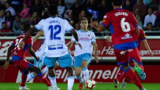 Un lance del partido Numancia-Real Zaragoza jugado en la primera vuelta en Soria, con victoria castellana por 1-0.