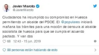Maroto (PP) anuncia una moción de censura en Huesca por la traición de Cs