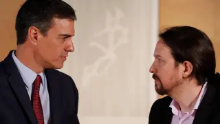 Pedro Sánchez y Pablo Iglesias en Moncloa