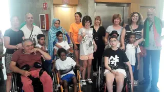 Algunos de los niños saharauis llegados a Huesca este nueve de agosto.
